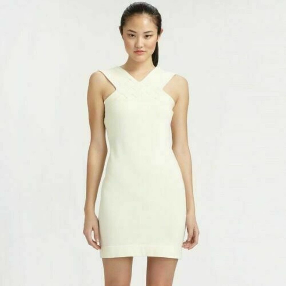 Milly of New York Women's Ivory Sheath Dress Size P Knit Basket Weave Bodycon